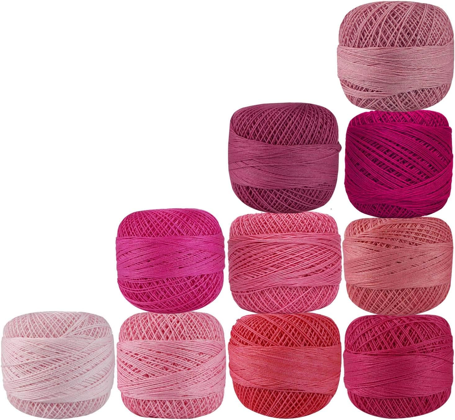 Cotton Crochet Thread Knitting Mercerized Embroidery 10 Pcs Yarn Cross Stitch Tatting Doilies Skeins Lacey Craft (Pink)