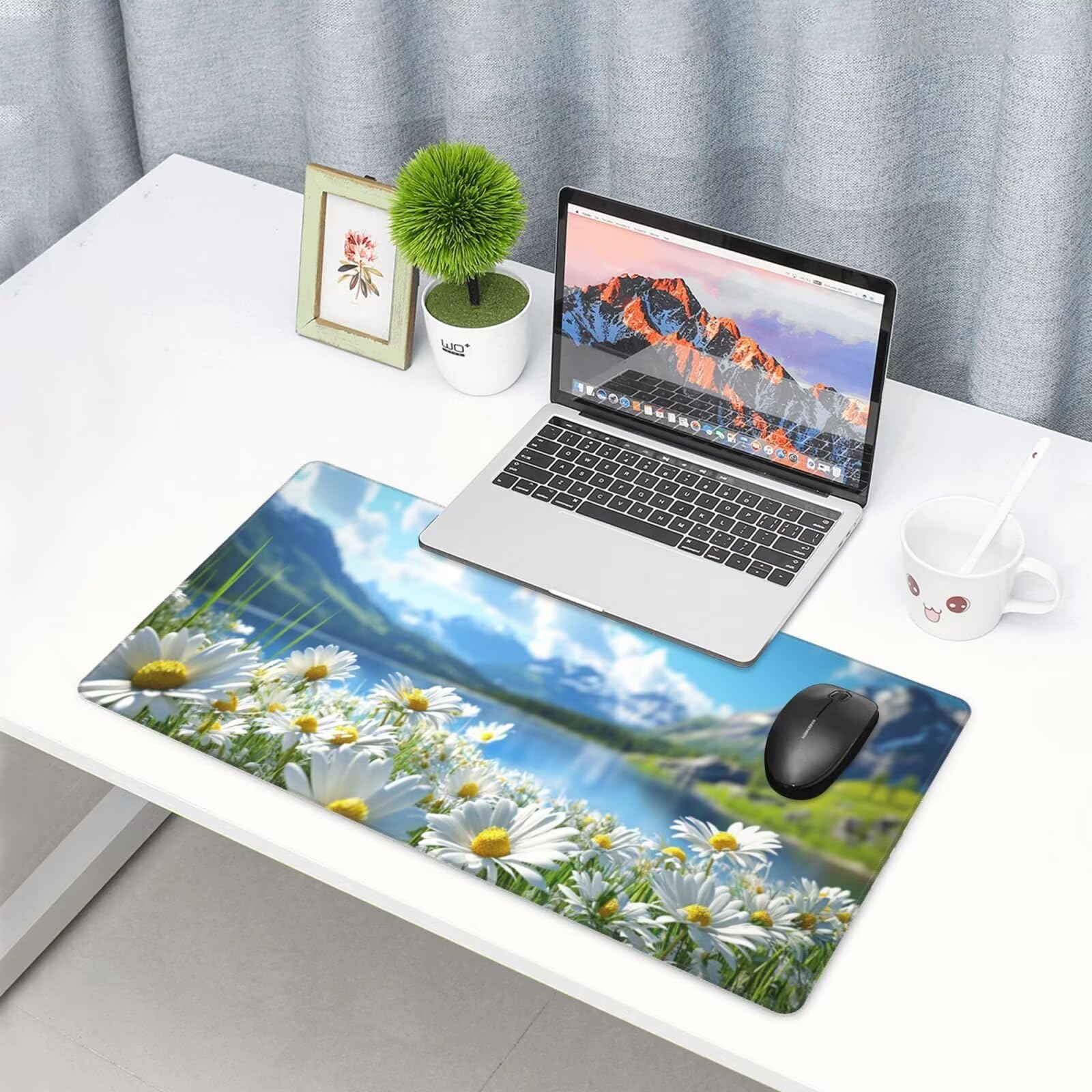 Niebieska podkładka pod mysz XXL krajobraz mata na biurko 1600 x 800 x 3 mm zmywalna podkładka do gier na laptopa, z antypoślizgową gumową podstawą do gier, PC, pracowników biurowych Y1435