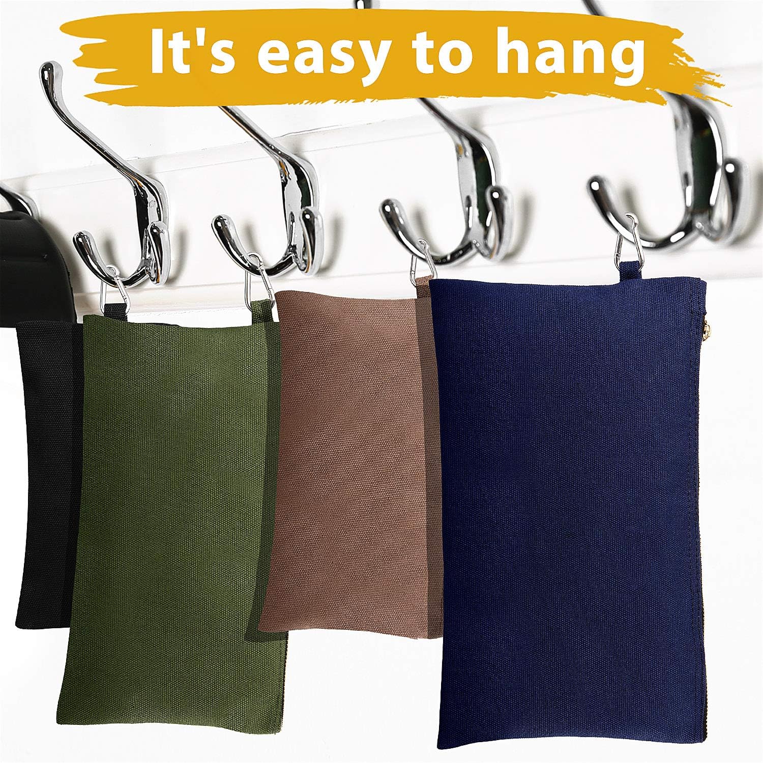 Frienda 4 Pack Utility Canvas Zipper Pouch 12/10/9/8 Inches Canvas Tool Bag Multipurpose Storage Organizer Heavy Duty Flat Bottom Tools Pouch Clip-on Tote Bag in Blue, Green, Khaki and Black