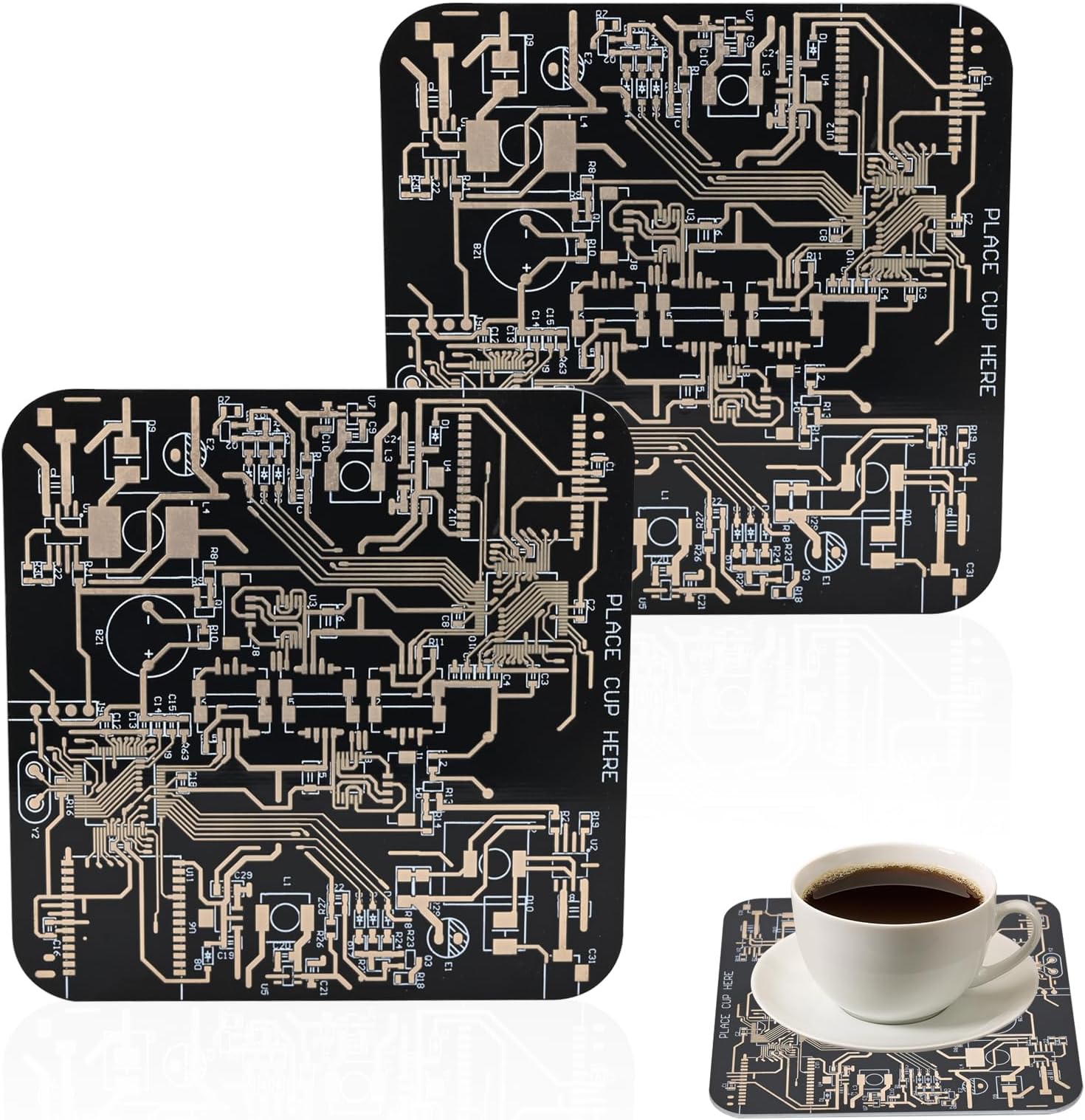 2 PCS Circuit Board Coasters PCB Coasters Immersion Gold Circuit Board Coasters for Men Funny Drink Coasters for Party Bar Office Geek Men Nerd Engineer Gifts (Black)