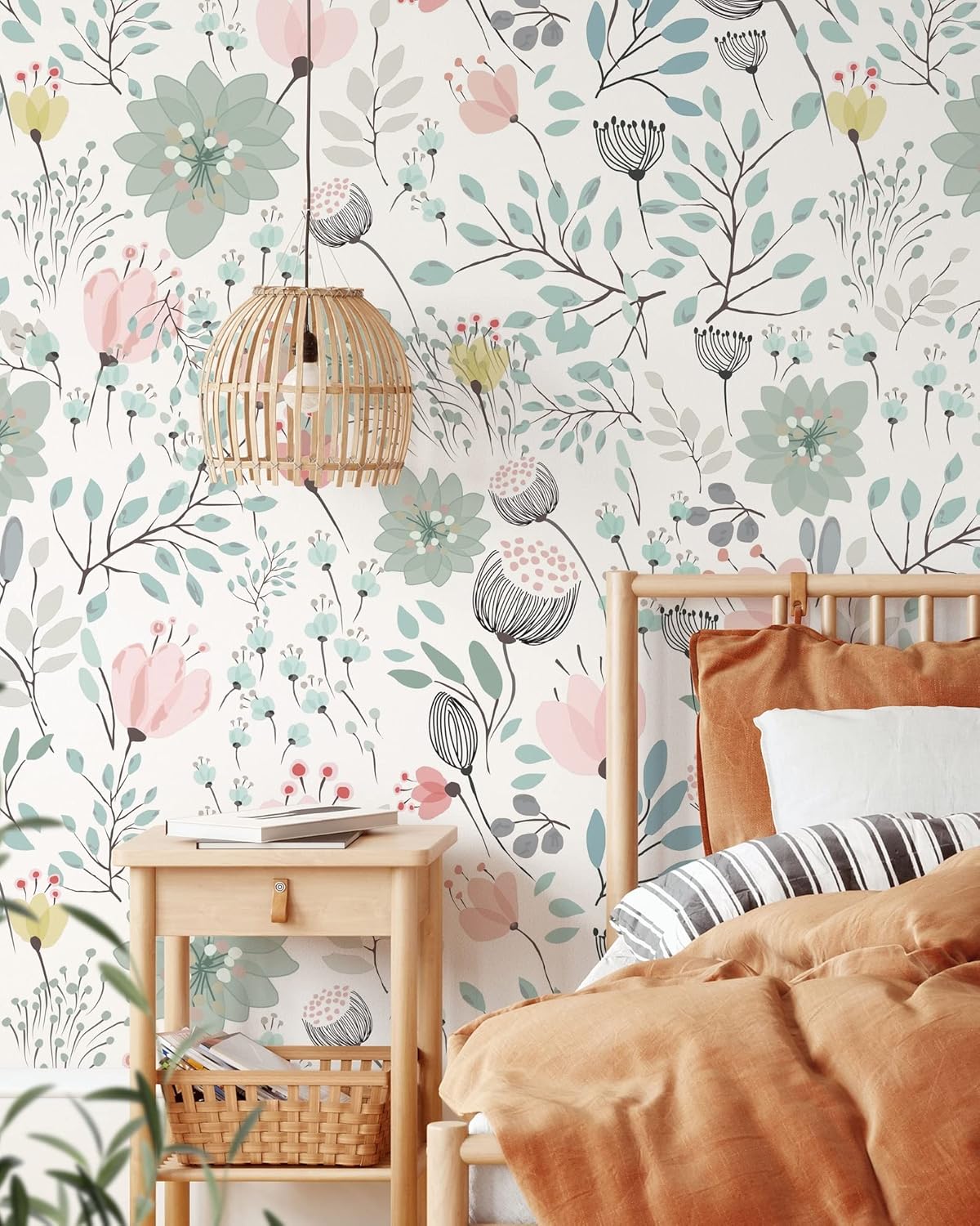 Pastel Floral Wallpaper | Removable Self Adhesive Botanical Wallpaper | Floral Peel and Stick Wallpaper (1 roll 24" W x 96" H)