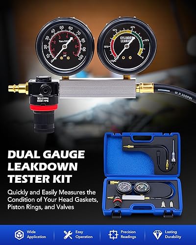 Miniatura 2 de Orion Motor Tech Kit de probador de fugas de cilindro, probador de fugas de motor automotriz, kit de prueba de cilindro de aire de doble calibre