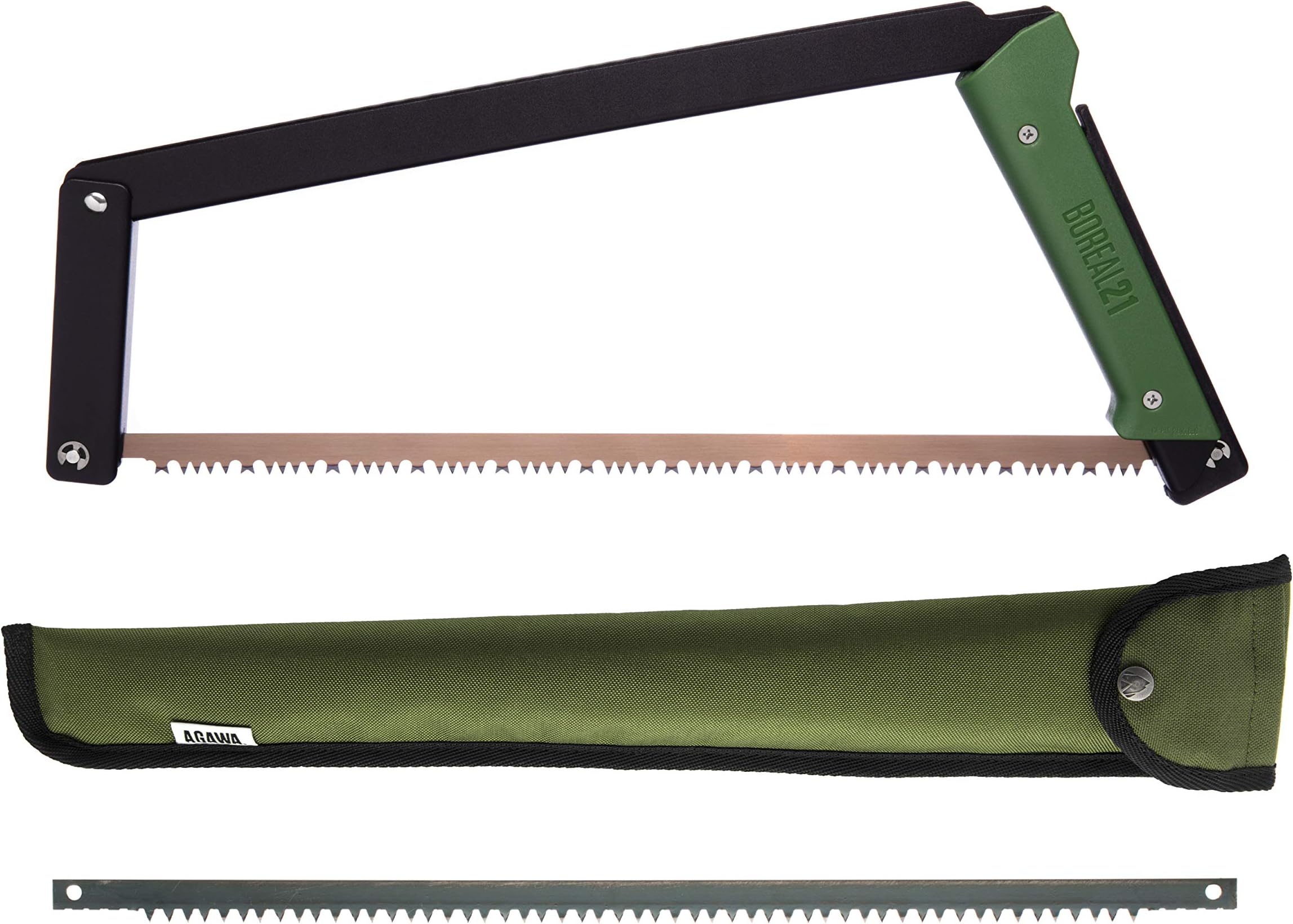 AGAWA - BOREAL21 Tripper KIT - 21 inch Folding Bow Saw, Rugged Cordura Sheath, Additional Aggressive Blade (Black Frame - Green Handle)