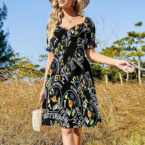 Miniatura 2 de Science Like Magic Women's Swing Dress Puff Short Sleeve V Neck Dress Beach A Line Mini Dresses