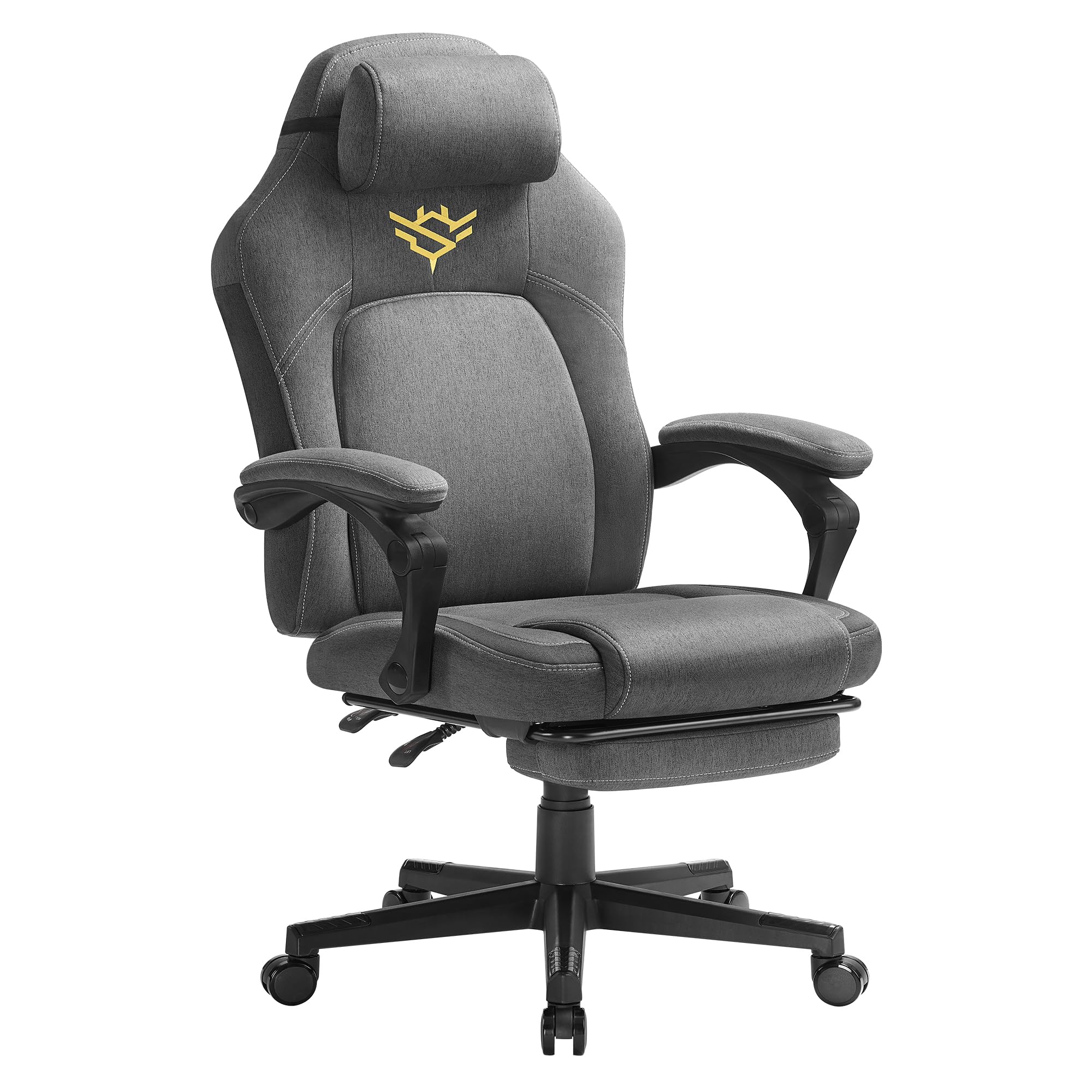 SONGMICS HOME Sedia da Gaming Ergonomica per Computer Con Poggiapiedi e Poggiatesta, Cotone-Lino, Altezza Regolabile, Grigio Tortora OBG072G01