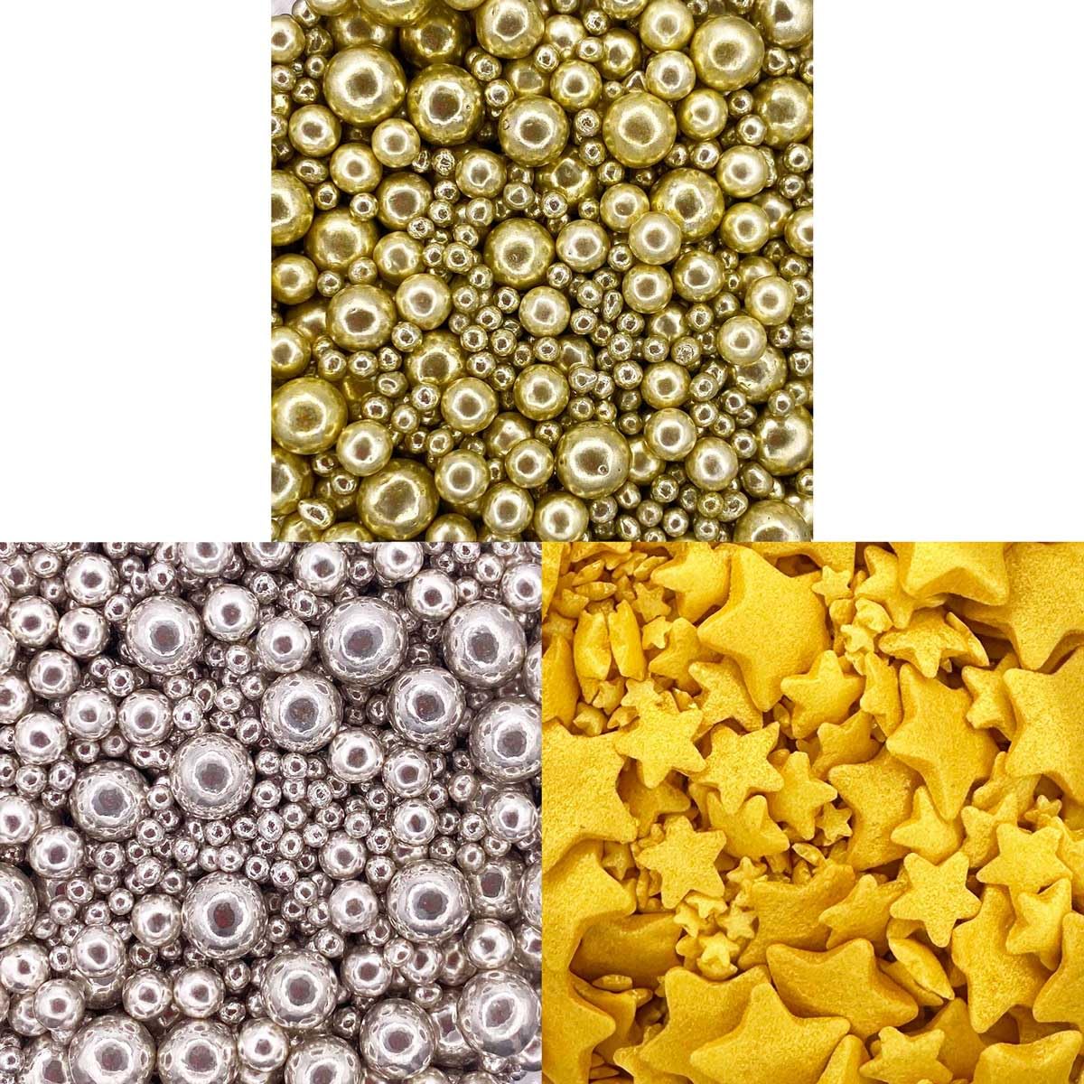 Scrumptious!, Bundle, Metallics Edible Cake Topper Sprinkles Cupcake Decorations, 1x30g Pearls Mix, High Shine Gold - Image 2