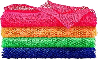 4 Pieces African Net Sponge African Exfoliating Net African Long Net Bath Sponge Exfoliating Shower Body Scrubber Skin Smoother for Daily Use (Assorted Color,25.6 x 7.9 inch)