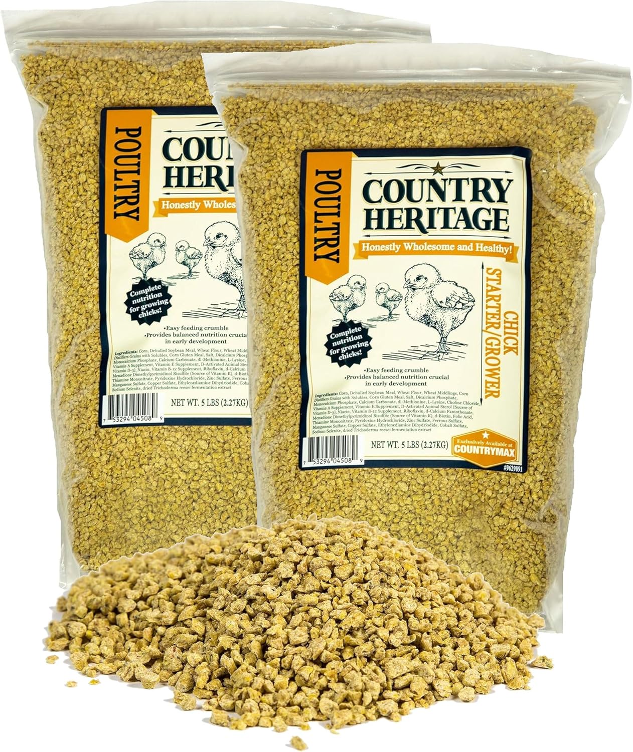 Country Heritage Chick Starter Grower Feed 50lbs - Non-Medicated Complete Nutrition Crumble for Baby Chickens Turkeys Ducks Geese, 18% Protein