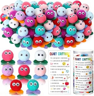 100 Pcs 1'' Multicolor Quiet Critters Pom Poms Desk Pets with Storage Jar | Classroom Management Behavior Tool Mini Pom Quiet Critters for Homeschooling Educational and Learning Activities