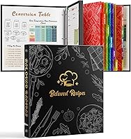 BiuLeon Recipe Binder 8.5x11 3-Ring Waterproof Organizer with 50 Sleeves, 30 Cards, Dividers & Labels - Blank Recipe Book