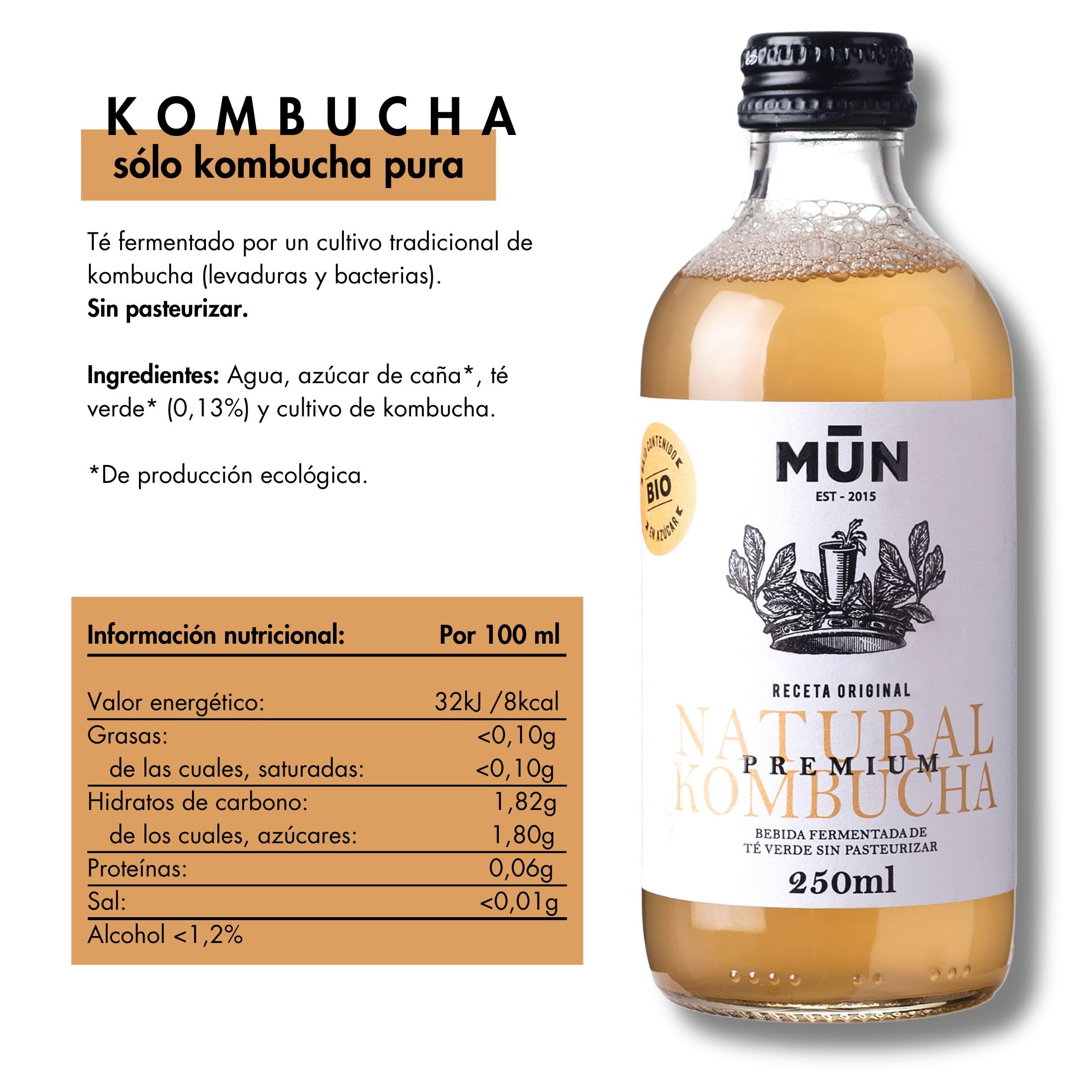KOMBUTXA BEBIDA TE KOMBUCHA ORGANICA - Pack 12x250ml | Sapori Misti | Bevanda Energetica al Tè Fermentato Biologico | Senza zuccheri aggiunti