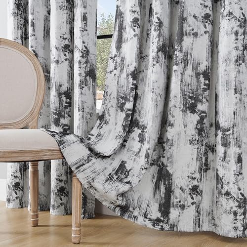 Cortinas minimalistas de jacquard opacas de 81 pulgadas para sala de estar, modernas cortinas abstractas de visón blanco y negro mezclado con