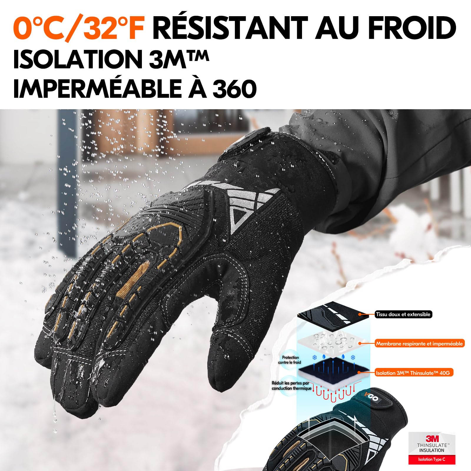 VGO... Gants de travail de Sécurité, Gants de Mécanicien, Gants d'Impact, Gants Anti-Vibrations, Gants de Gréeur, Usage Intensif (SL8849)