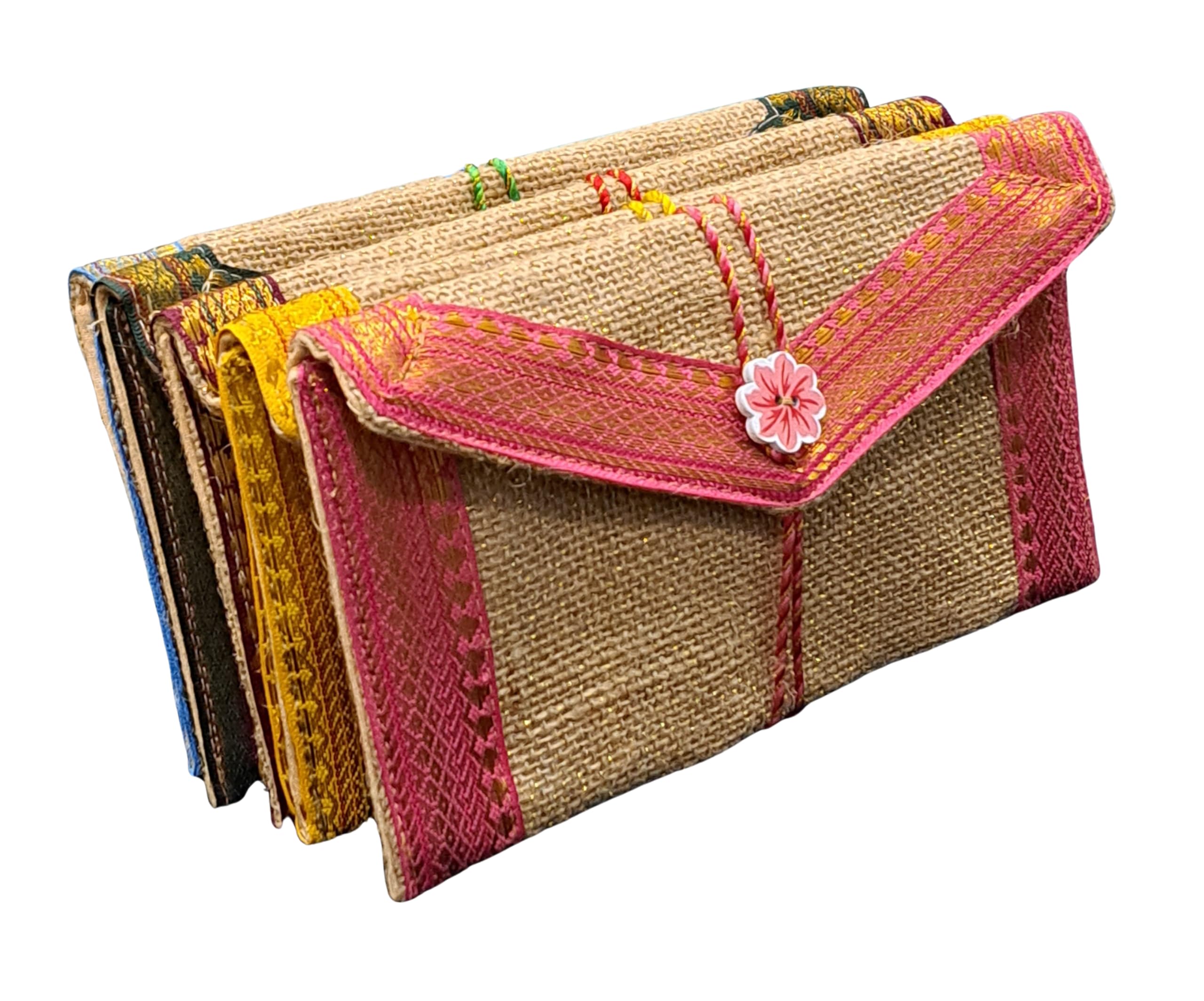 Fabjute Silk Fabric Gift Envelopes for Cash & Gift Cards | Multicolor Assorted | Button & Dori Closure | 0.5 Inch Border | Reusable Fabric Envelopes | Set of 3