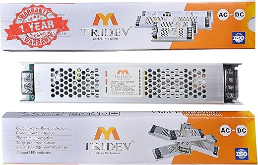 TRIDEV TRADERS Ultra-Thin DC 12V 20A 240W Switching Power Supply Universal Regulated Transformer AC 220V/240V to DC 12Volt 20Ampere 240Watts…