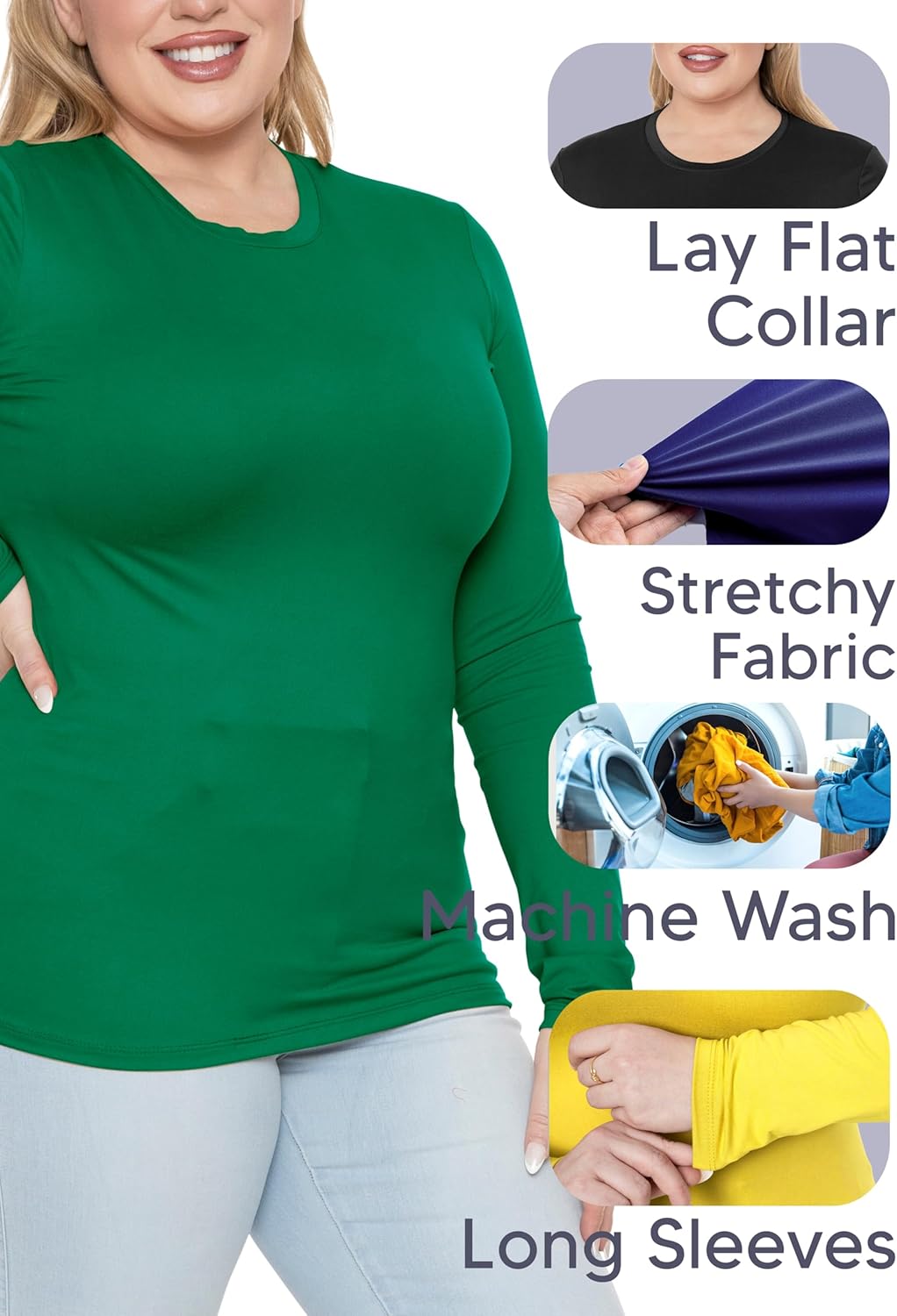 STRETCH IS COMFORT Women’s Long Sleeve Lay Flat Crew Neck Tee | Everyday Top | Plus & Regular Sizes S-5X - Image 4