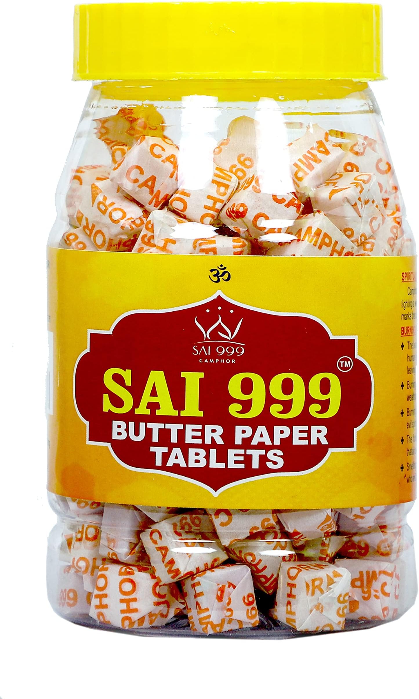 Sai 999 Camphor Tablet Jar (Square Butterpaper Tablets Jar, 100 Tablets * Pack Of 1)