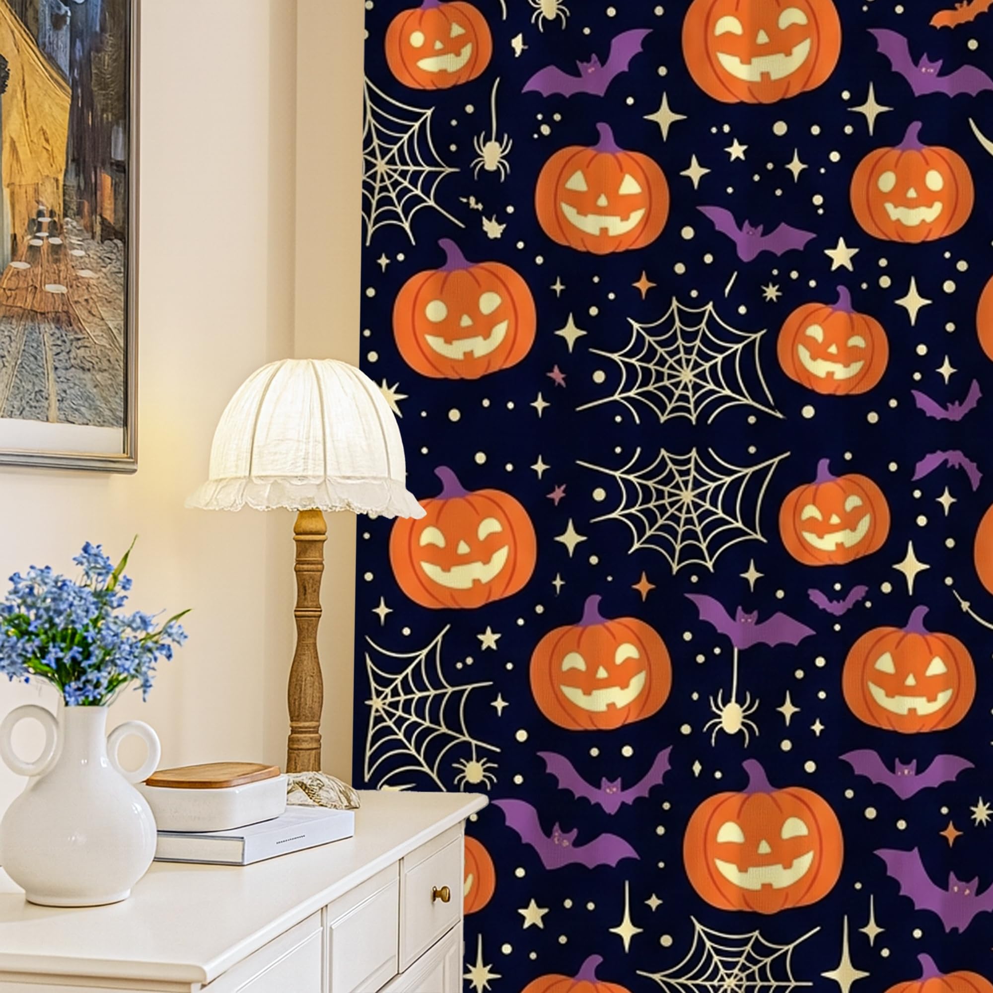 Rideaux occultants occultation totale motif citrouille noir