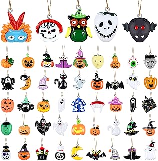 50 Pieces Halloween Tree Ornaments Miniature Halloween Ornaments Set Small Resin Miniature Wizard Pumpkin Lantern Ghost Sp...