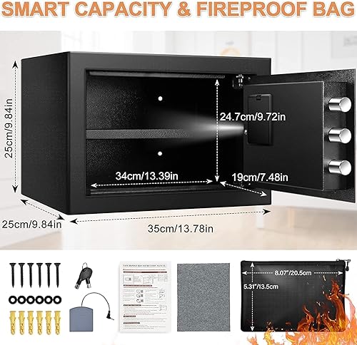 Miniatura 5 de 1.0 pies cúbicos seguro para el hogar, a prueba de fuego, impermeable, a prueba de fuego con bolsa de dinero ignífuga, cerradura de combinación