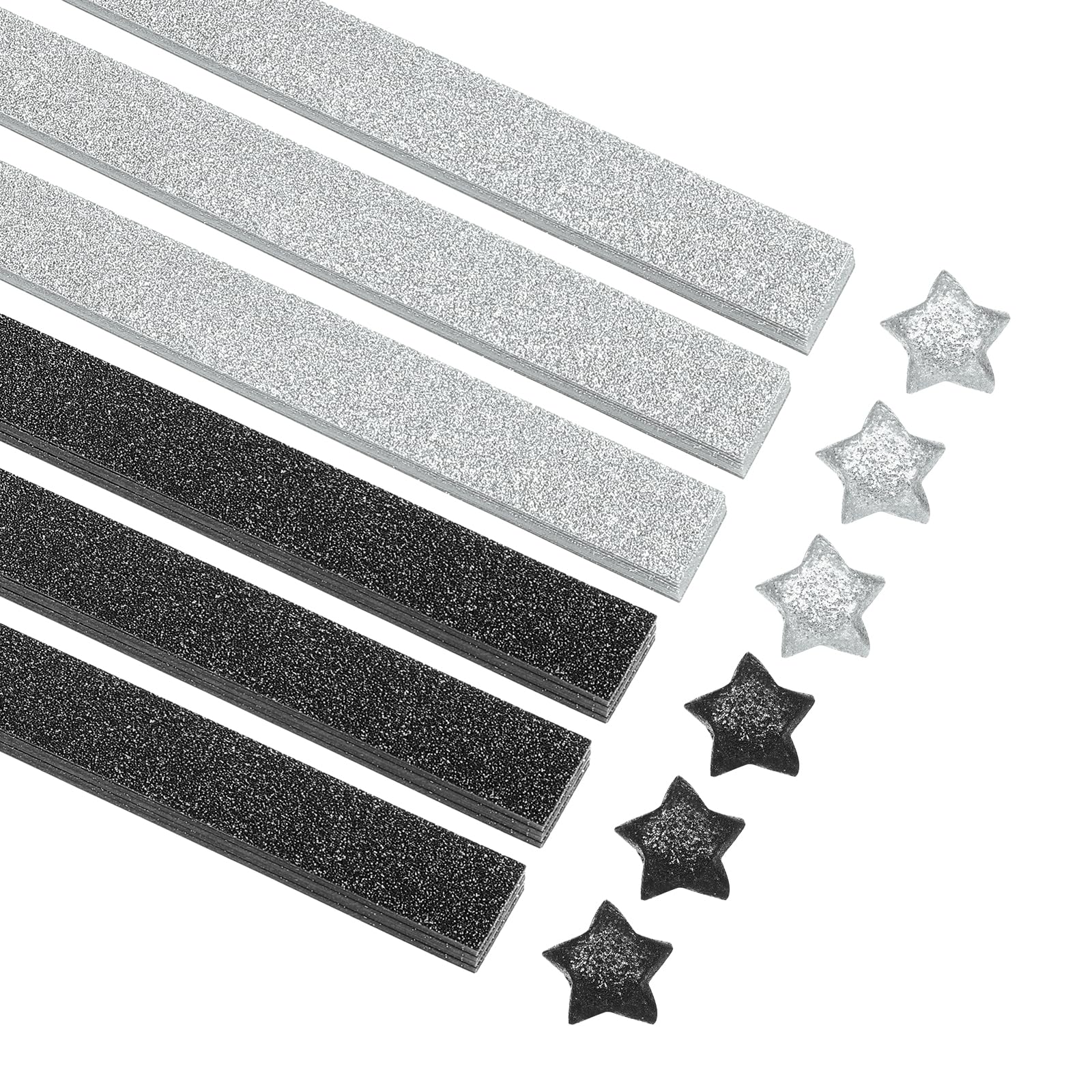 sourcing map 200 Sheets Origami Paper Glitter Stars Papers Black,White Fold Paper for Beginner Arts Crafts Projects,0.4 x 8.7 Inch