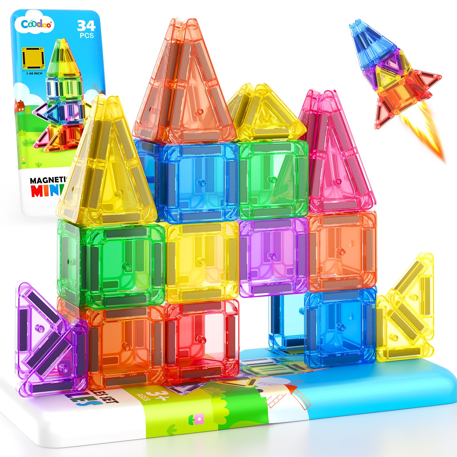 Coodoo Magnetische Bausteine für Kinder,STEM-Magnetblöcke,Sensorisches Spielzeug,Kleinkindspielzeug,Bauspielzeug,Mini-Magnetbausteine ​​für den Unterricht Geschenk Jungen und Mädchen ab 3 Jahren