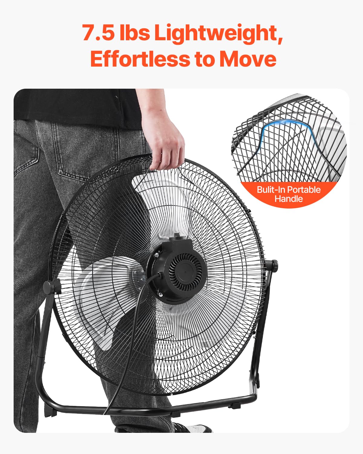 VEVOR Ventilatore da Pavimento, 3 Velocità, Ventilatore Industriale ad Alta Velocità da 450 mm 113,26 m³/min Inclinazione Regolabile a 360° per Casa, Palestra, Ufficio, Garage, Negozio Commerciale