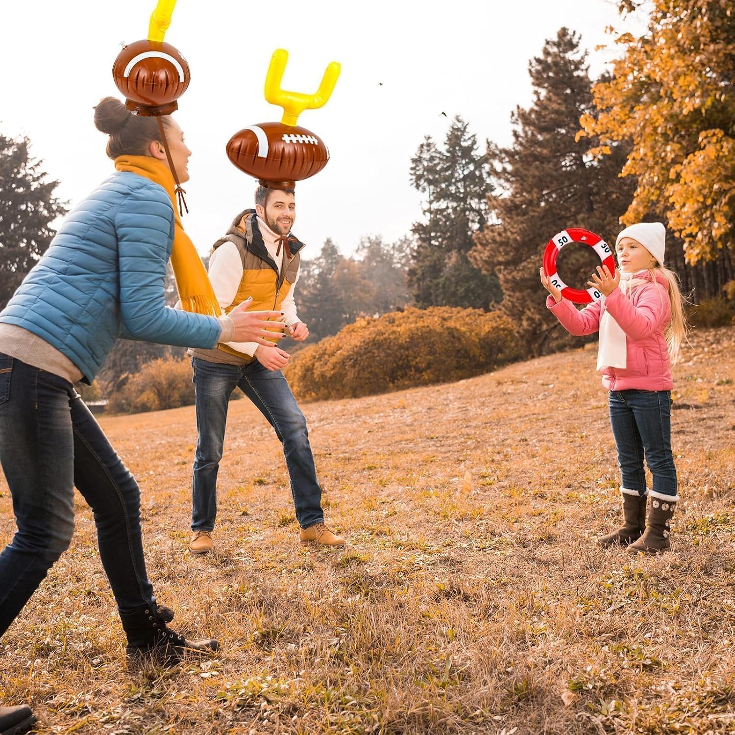 Set Football Goal Post Ring Toss Game Inflatable Ring Toss Game Sport Party Post Rings Sport Football Hat Games for Birthday Family Indoor Outdoor Sports Graduation Party Games Supplies