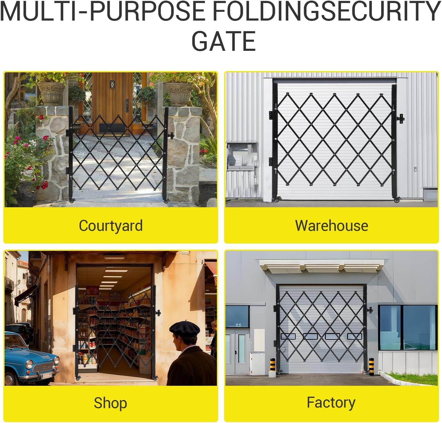 GarveeTech Single Folding Security Gate, 52"H x 42"W Lockable Scissor Gate with 360° Swivel Casters, Heavy-Duty Steel Outdoor Barricade Retractable Gates for Courtyards, Garages, Gardens, Pool