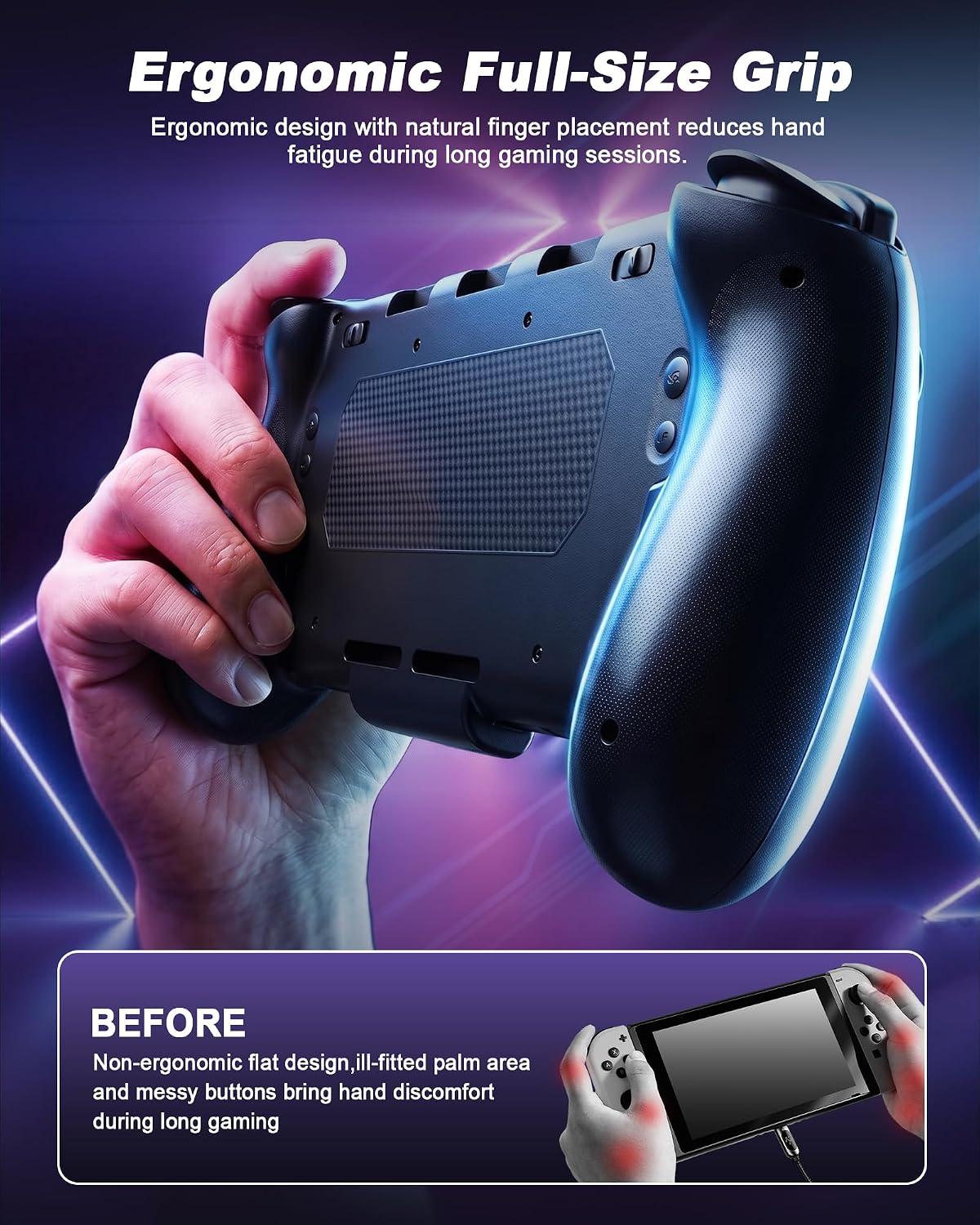 Puiseno Wireless Controllers for Switch, Compatible with Nintendo Switch/Switch OLED, One-Piece Handheld Controller Replacement for Switch Pro Controller with 6-Axis Gyro/Hall Effect Joysticks/8 Lights Color/Turbo/Macro/Dual Vibration/1000mAh Battery/4 Game Slot