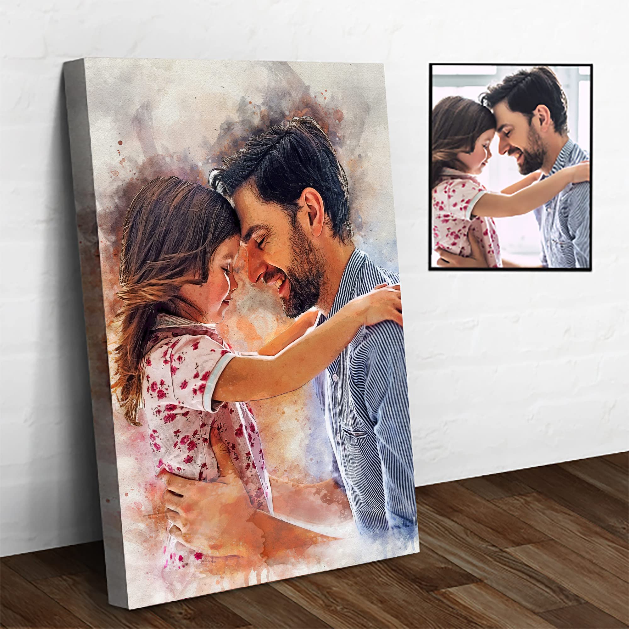 TAILORED CANVASES: Custom Watercolor Painting from Photo - Personalized Gifts for Dad - Ideal for Living Room, Bedroom, Entryway, Weddings, Birthdays & Unique Father's Day Gift Ideas
