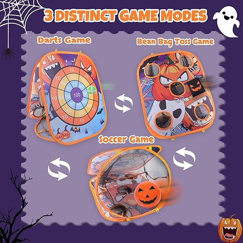 Miniatura 6 de Juego de lanzamiento de bolsas de frijoles de Halloween 3 en 1, juego de pelota de fútbol portátil, juego de dardos, juego de lanzamiento de bolsas