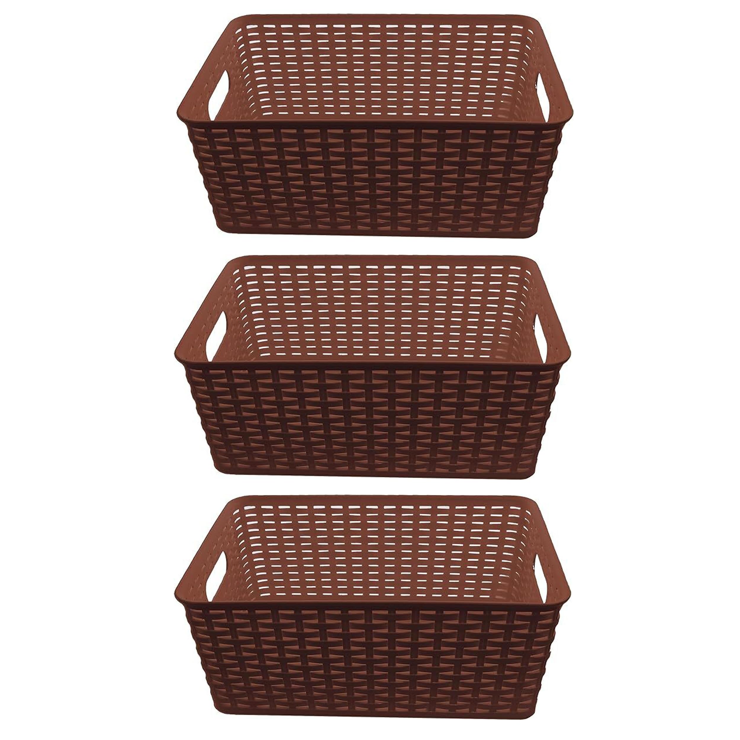YBM Home Small Plastic Rattan Storage Box Basket Organizer - Brown - 3 Pack