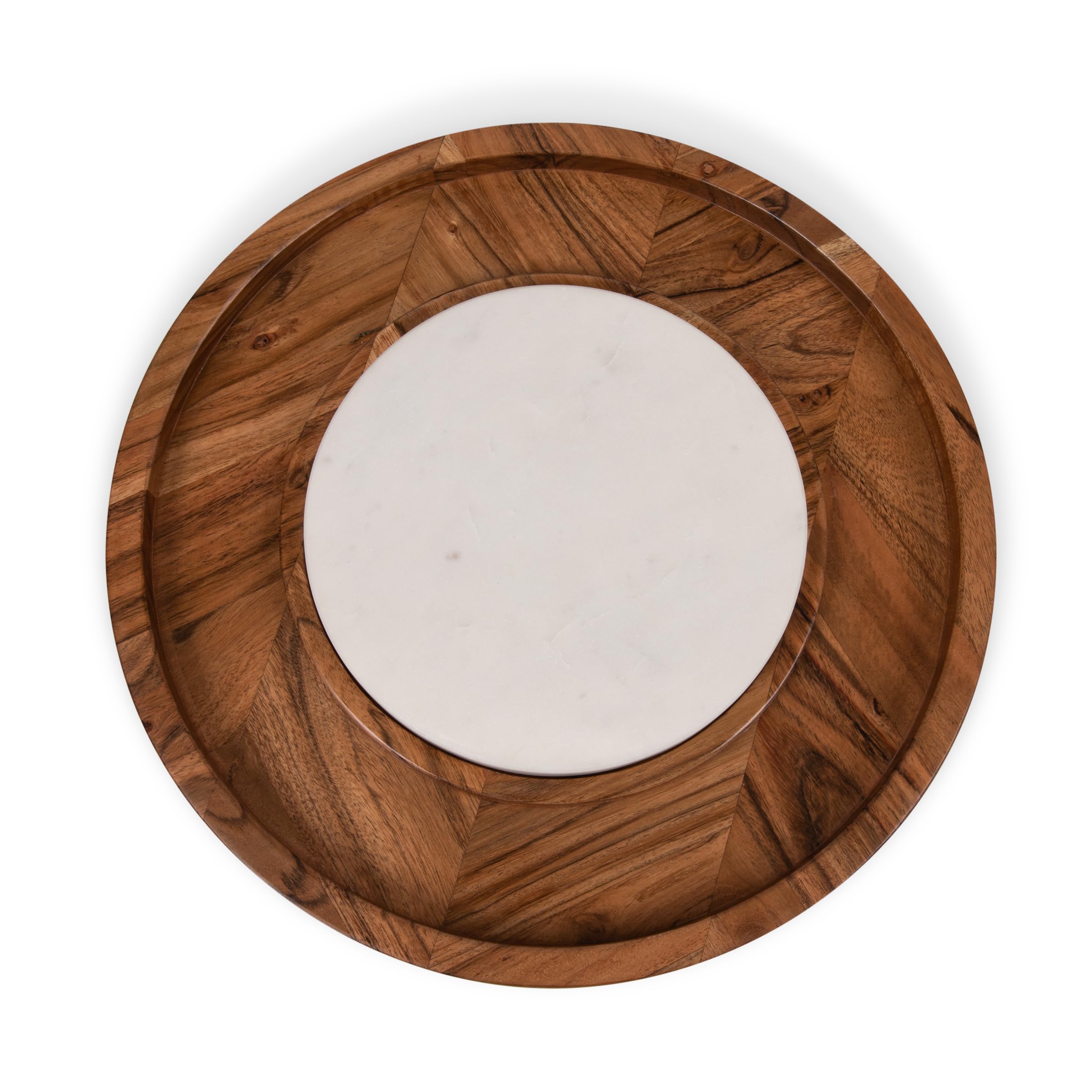PICNIC TIME Isla Platter Inserto para Tabla de Queso, Juego de Tablas de charcutería, Bandeja Redonda para Servir, 13.8 x 13.8 x 1.2, Madera de Acacia con mármol