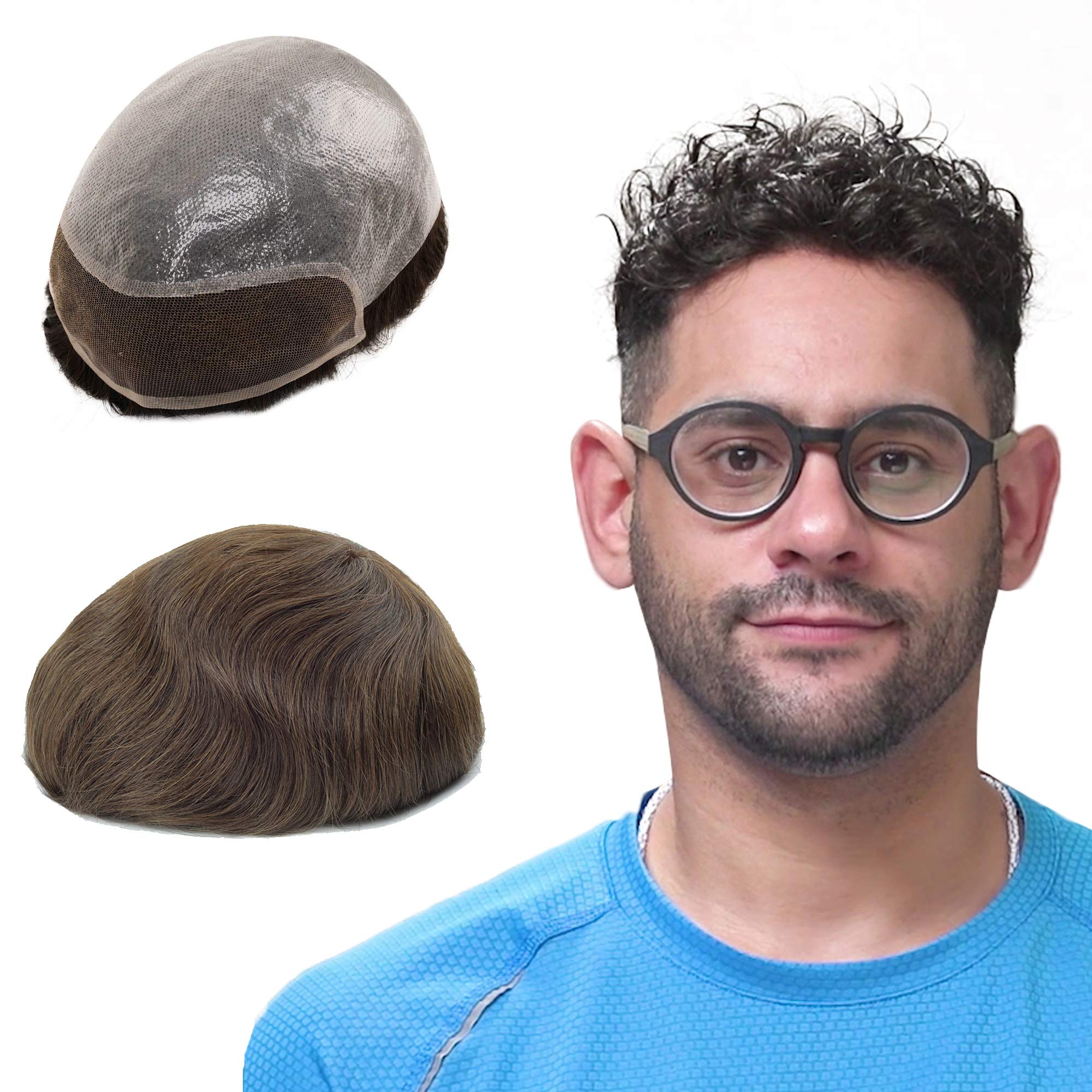 Lordhair peruka męska, realistyczna tupet, 0,08 mm, cienka skórzana podstawa, 20 x 25 cm, łatwe zakładanie, średnia gęstość, francuskie koronki i zaawansowane połączenie PU