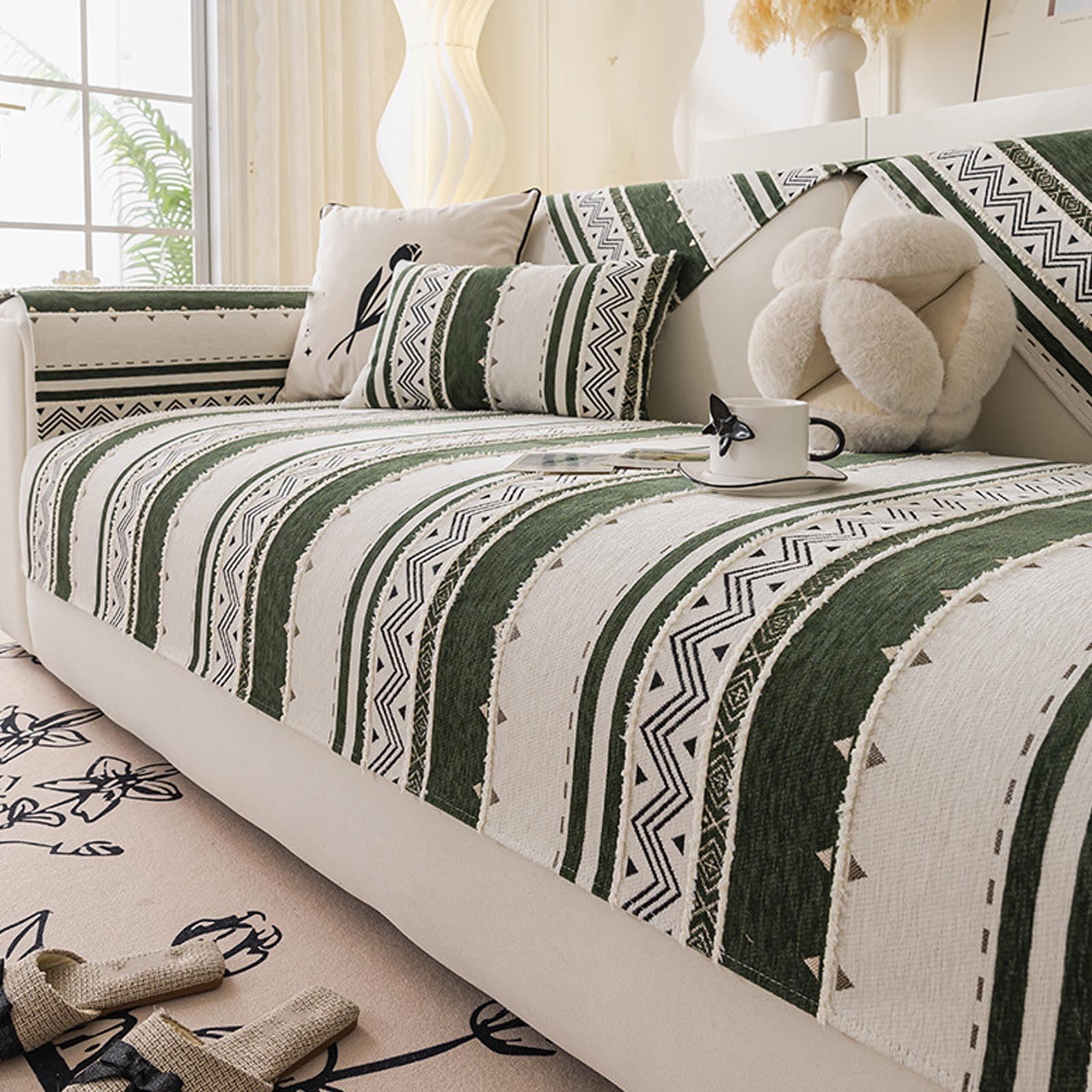 Housse de canapé en chenille verte 90x180 cm pour protection 1 place