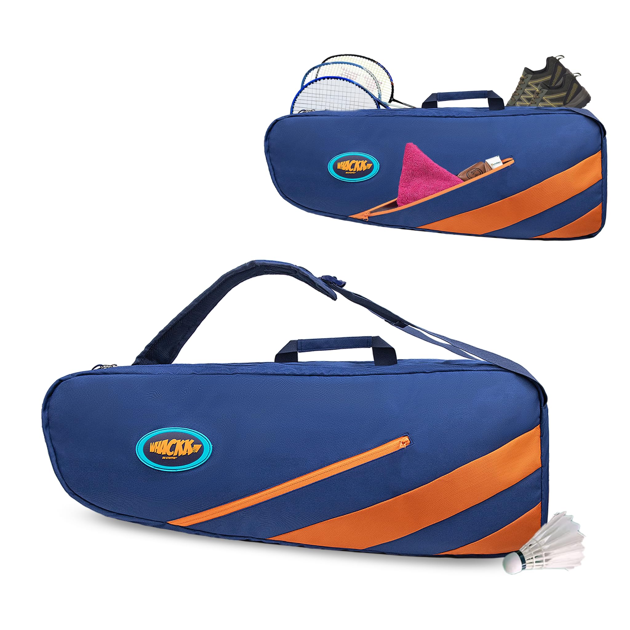 WHACKK Shot Navy Orange 49L Badminton Bag for Rackets, Separate Shoe Pocket| Easy Access Pockets| Dual Carry Backpack/Duffle| Heavy Padding| 2 Main Compartments-image-14
