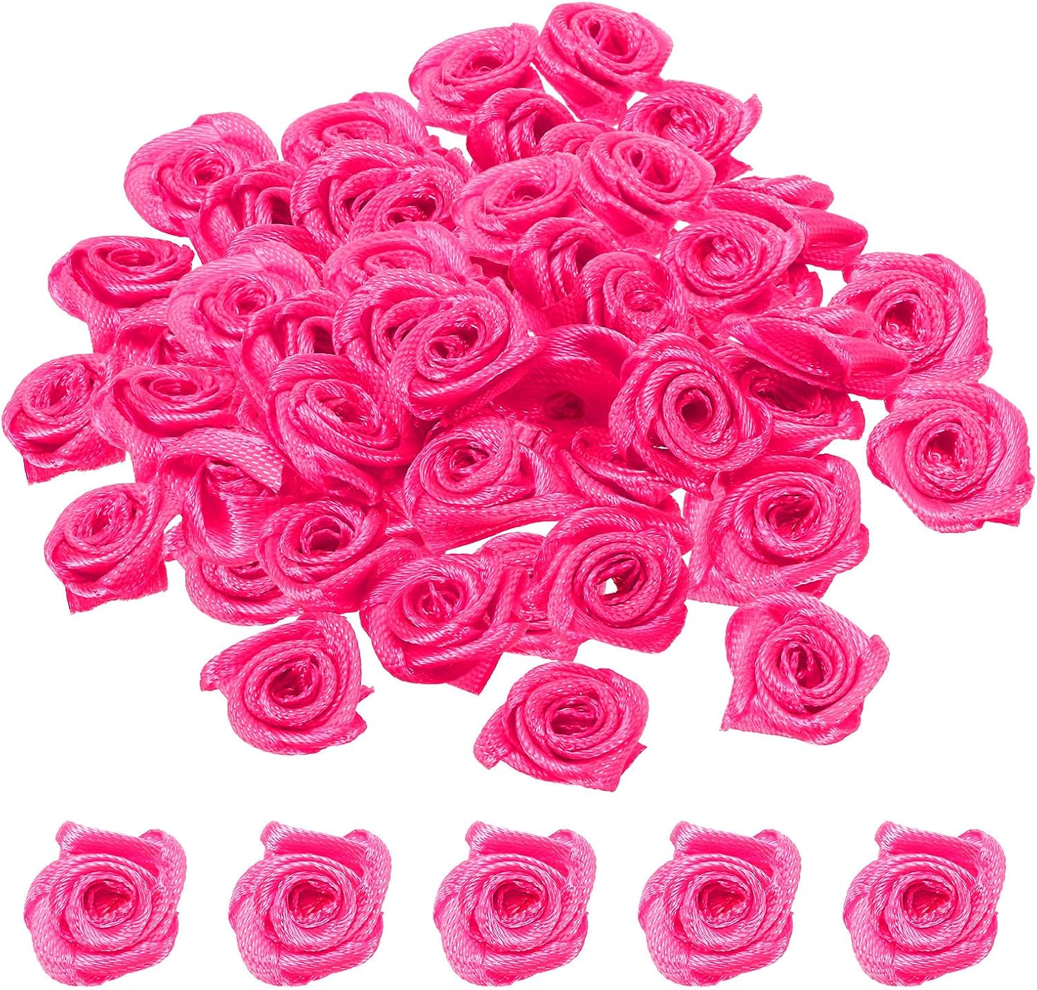 PATIKIL 0.6" Mini Satin Ribbon Roses, 50 Pcs Tiny Fabric Flowers Embellishments Rosettes Applique for DIY Crafts and Wedding, Beige