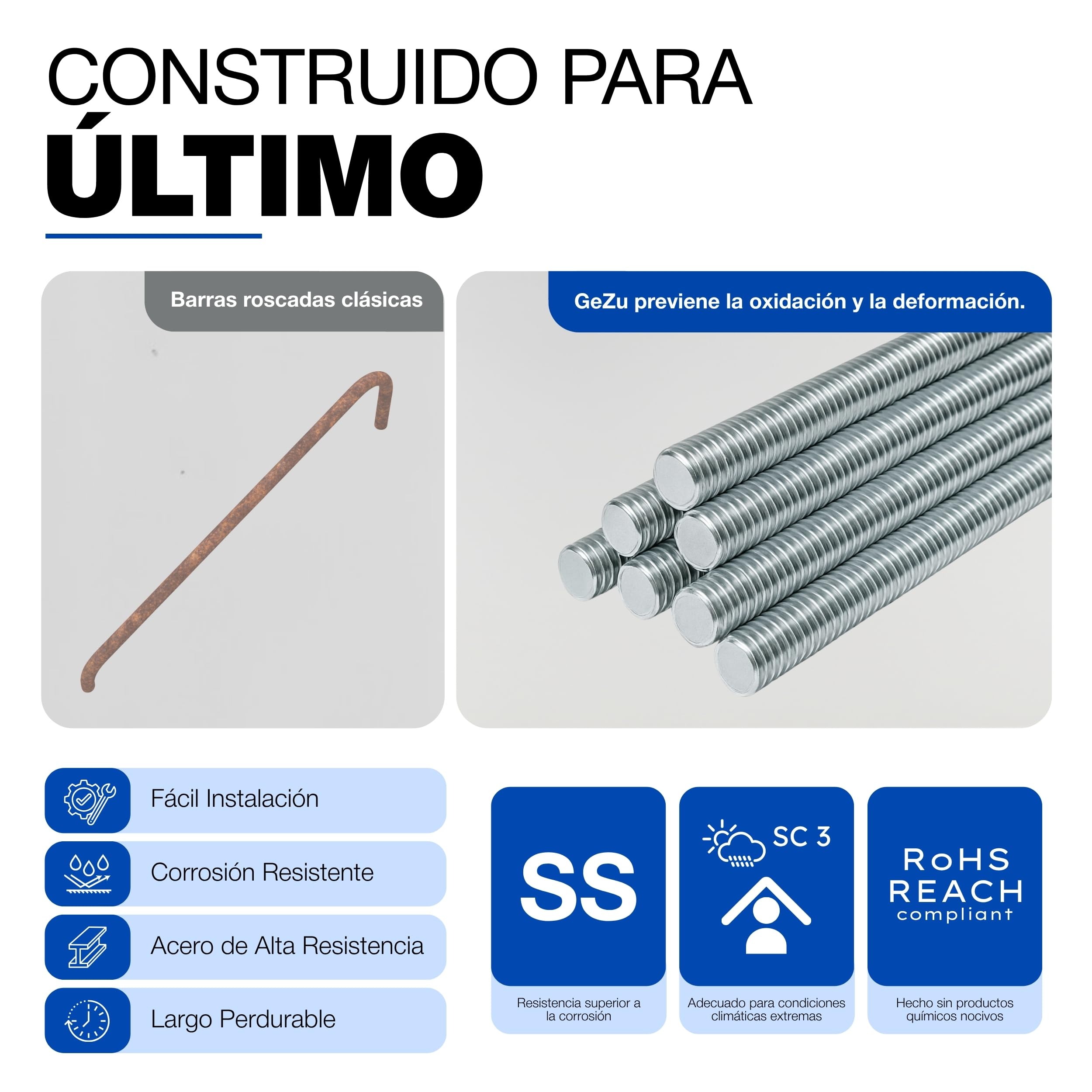 GeZu Impex Varilla Roscada M4 1000 mm A4 Acero Inoxidable conjunto de 10 Barra Roscada Completa Rosca Derecha Varilla Barra Perno