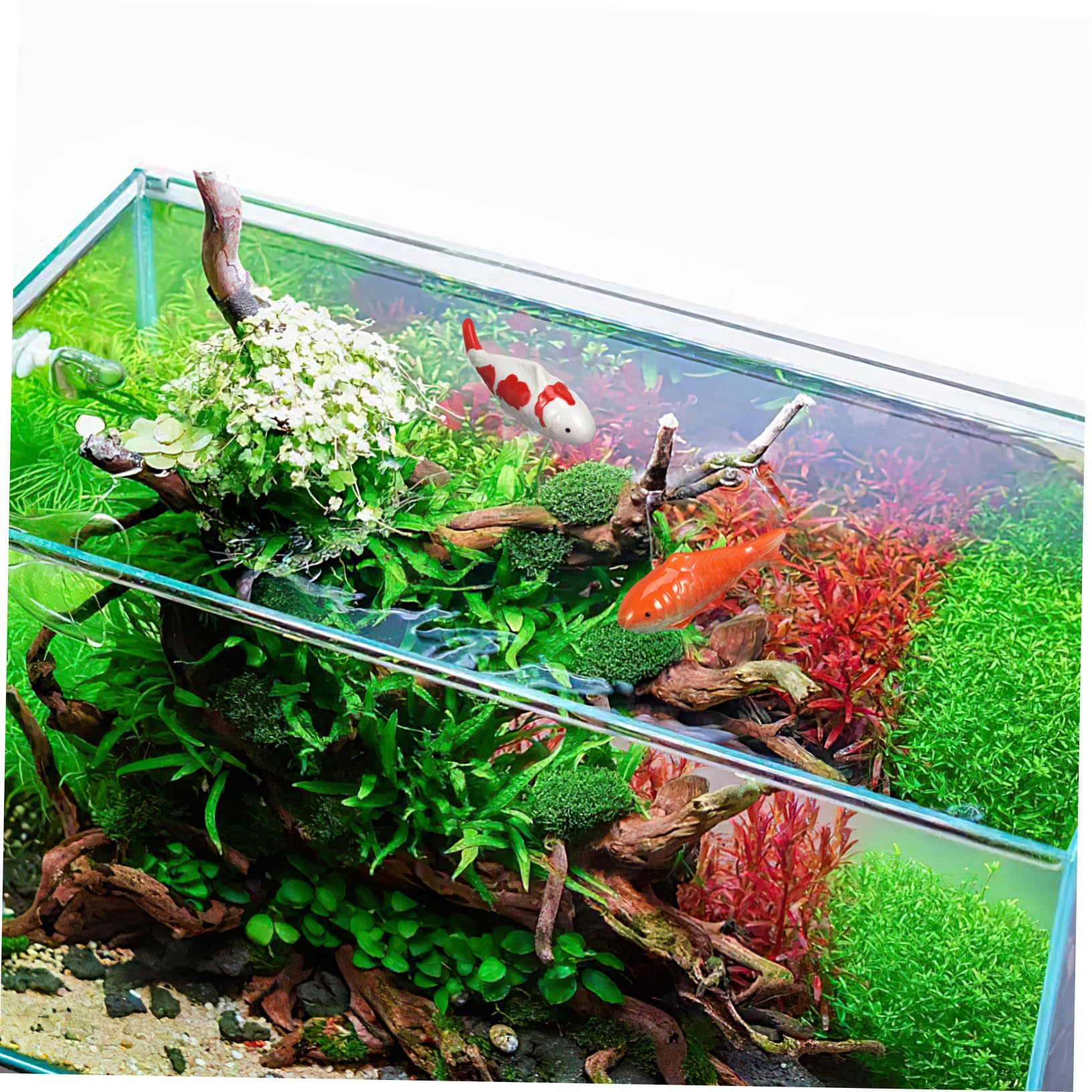 Décoration Aquarium 2 Faux Poissons en Céramique Flottants Orange, Accessoires pour Aquarium Extérieur et Intérieur, Statue de Poisson Flottante Créative et Plusieurs Styles