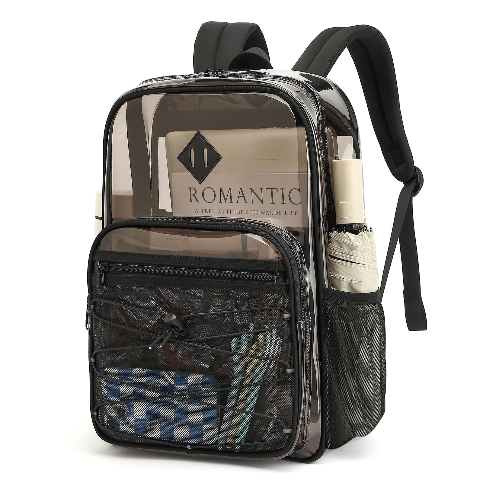 MUSEVOS Clear Backpack Heavy Duty for School, Large PVC See Through Backpacks for Stadium Events, Travel, Clear BookBag for Kids, Boys and Girls, Semi