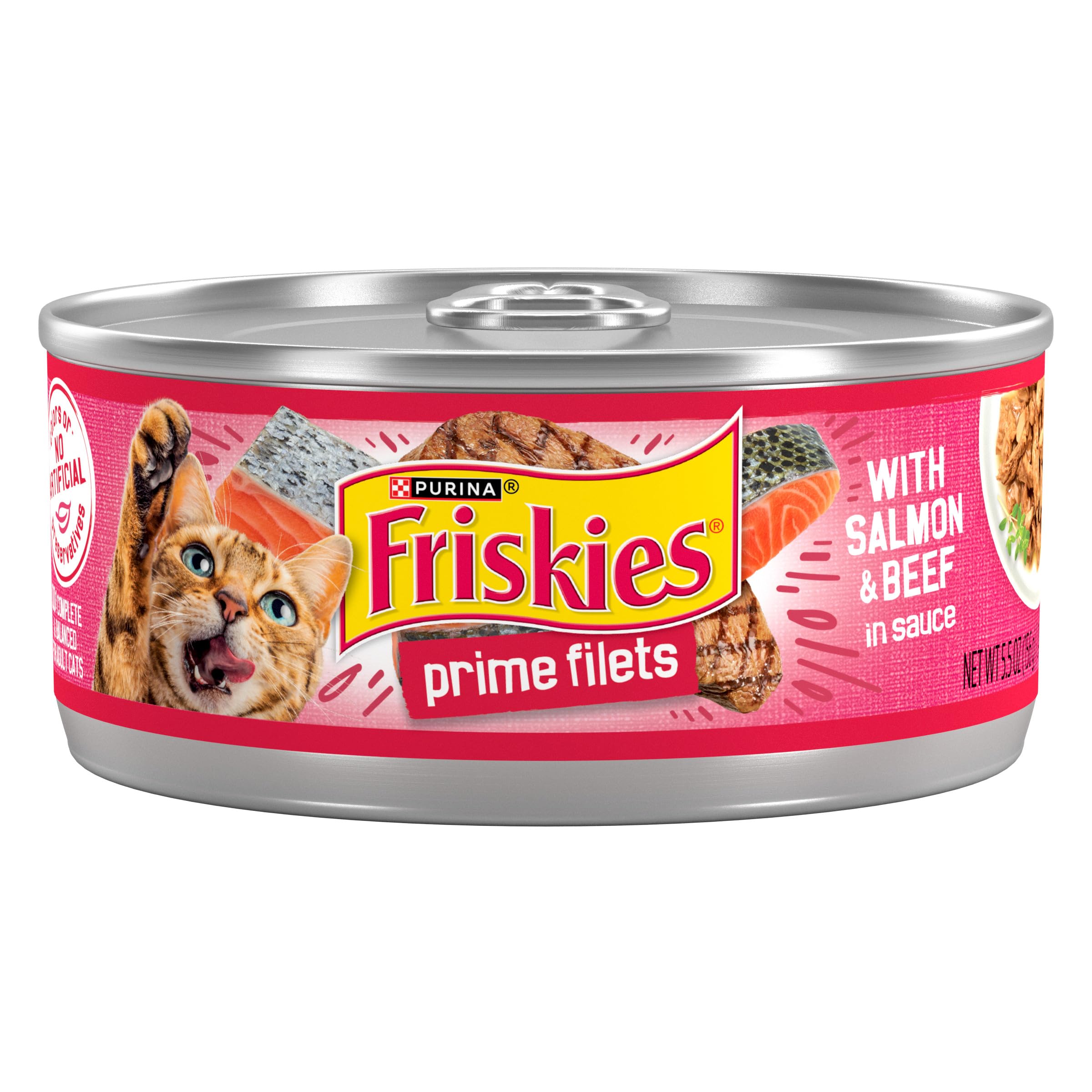 Purina Friskies Prime Filets With Salmon and Beef in Sauce High Protein Wet Cat Food - (Pack of 24) 5.5 oz. Cans