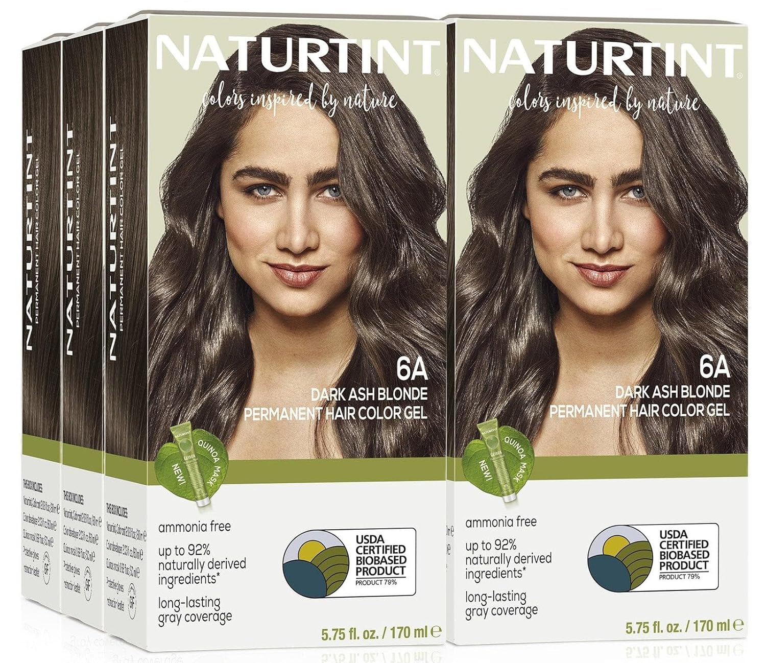Naturtint Tinte permanente para el cabello rubio ceniza oscuro 6A (paquete de 6), sin amoníaco, vegano, libre de crueldad, hasta un 100% de
