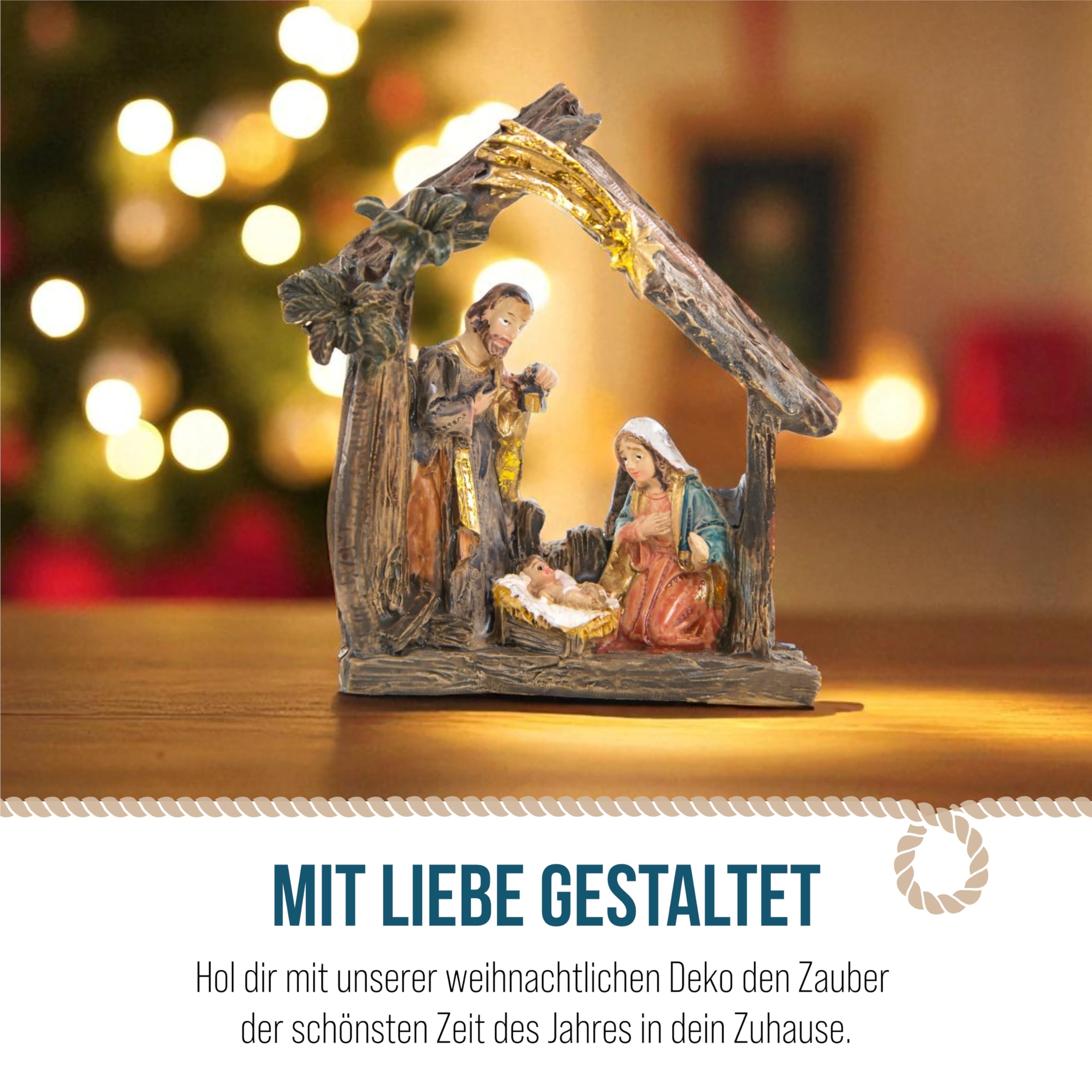Miniatur-Krippe: Kleine Weihnachtskrippe, Deko Weihnachten, Tischkrippe, Weihnachtsfiguren Zum Hinstellen, Krippenfiguren Innen, Weihnachtsdeko Krippe, Figur Heilige Familie, Dekofigur Klein, 7 Cm