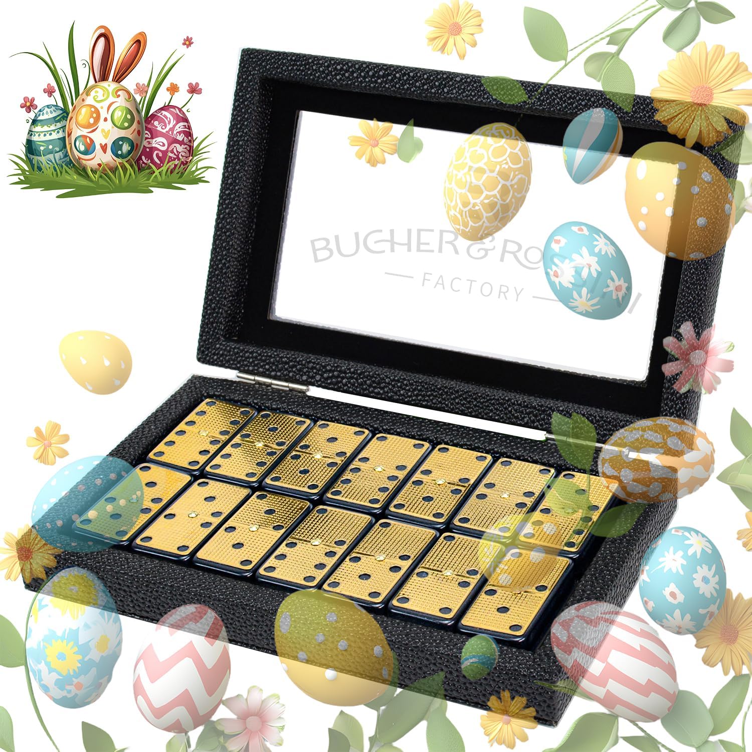 Bucher&Rossini Metal Surface Dominoes Set Double 6 for Adults and Kids - Classic 28Pieces Gold Metal Surface Domino's Game Set Idea Gift Present for Domino Players or Family Game Night