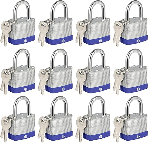 Miniatura 8 de HOX Candados con llave similar con grillete endurecido de 2 pulgadas de largo, cuerpo ancho de 1-916 pulgadas, paquete de 12 candados de grillete