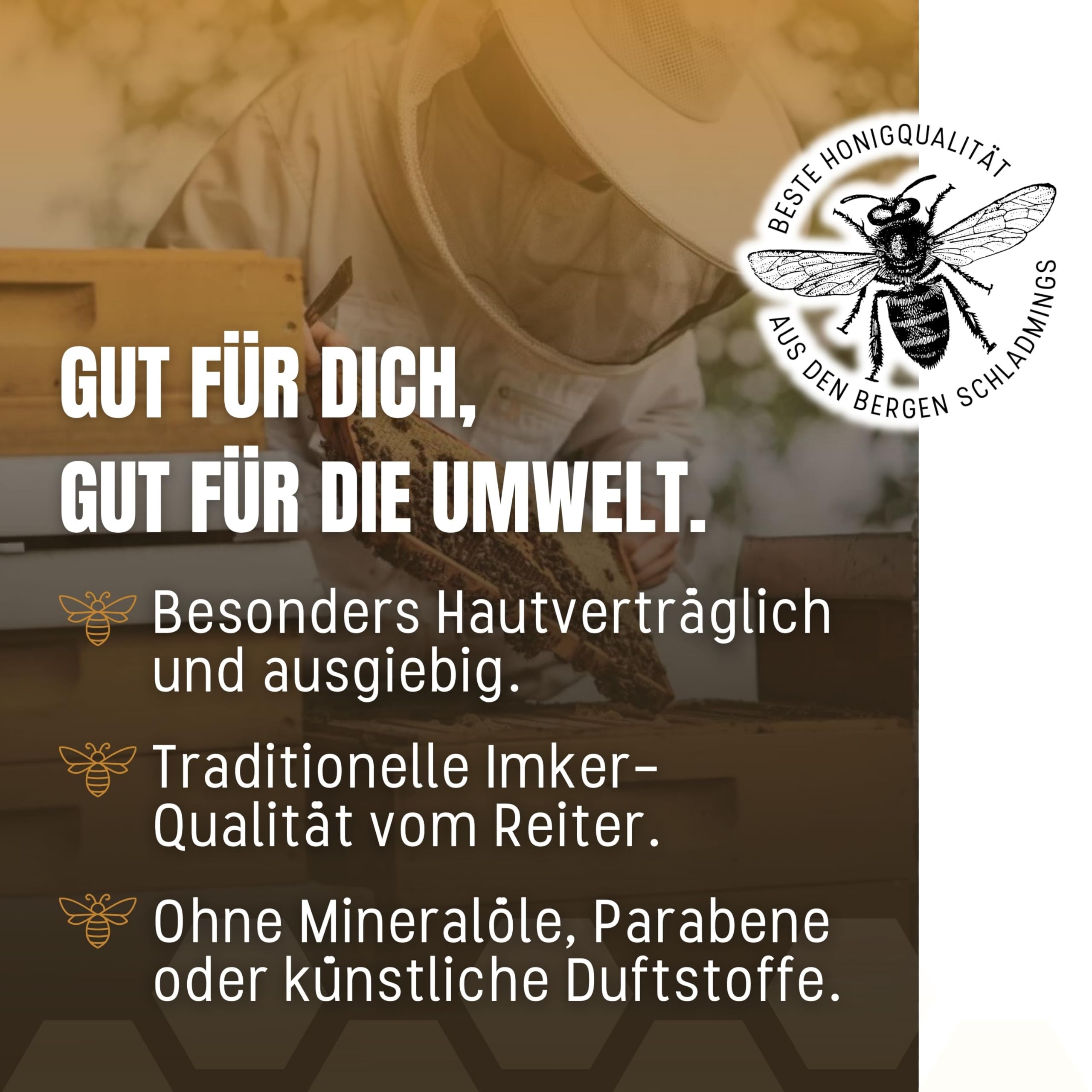 VOM REITER Pflege-Set mit Gebirgshonig – Gesichtscreme, Handbalsam & Duschgel 200ml – Zertifizierte Naturkosmetik für Gesicht, Hände & Körper – Feuchtigkeitsspendende Pflege für sensible trockene Haut