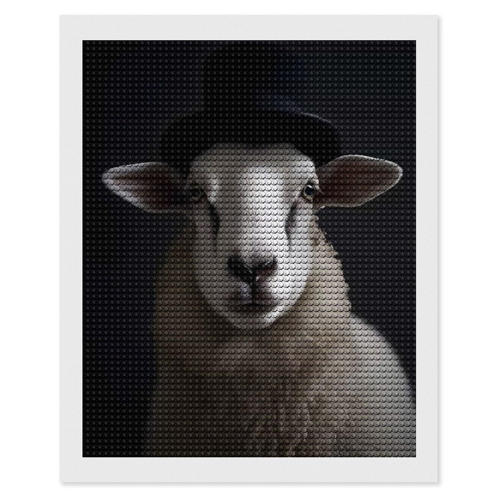 Junmoney Sheep with Top Hat Round Drill Diamond Painting 16"x20", for Women, Relaxing DIY Hobby, Bedroom Decor, Christmas Gift, Adhesive Canvas