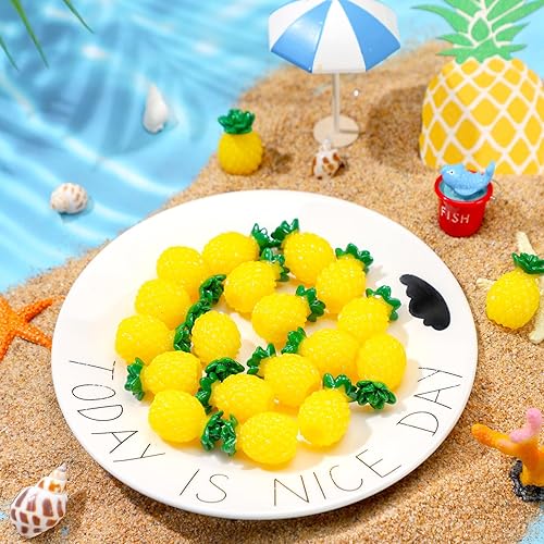 Miniatura 6 de Simgoing 50 piezas de mini piñas de resina, pequeñas figuras de piña amarilla en miniatura, decoración de piña falsa de piña, lindo adorno de fruta