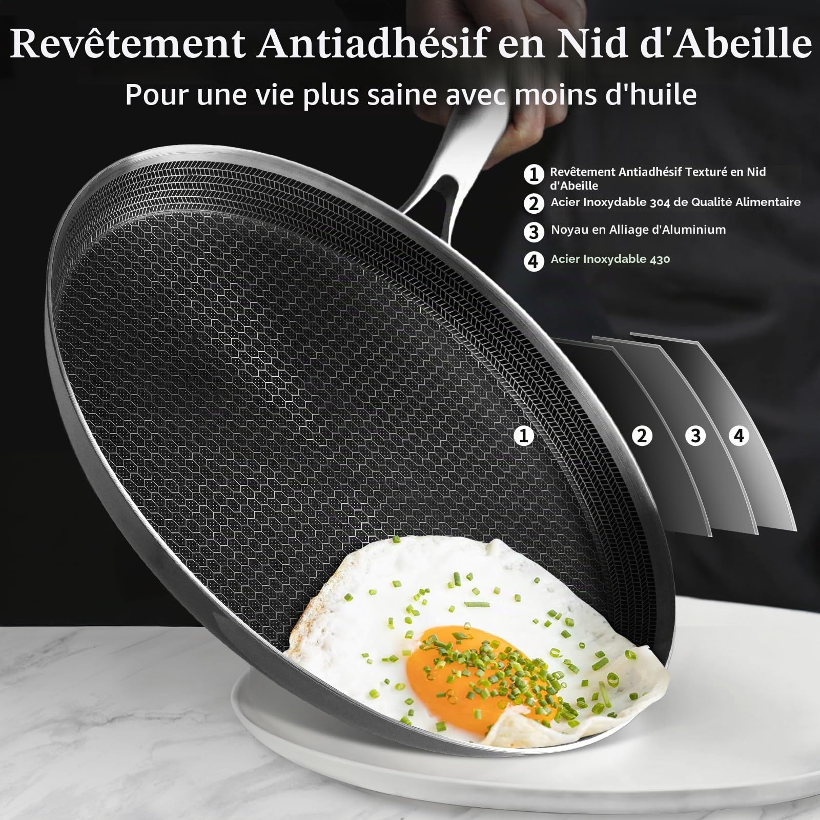 Innerwell Poêle à Crêpes en Acier Inoxydable 28 cm, Poêle à Crêpes Induction, Revêtement Antiadhésif, Poignée Longue et Ergonomique, Sans PFOA